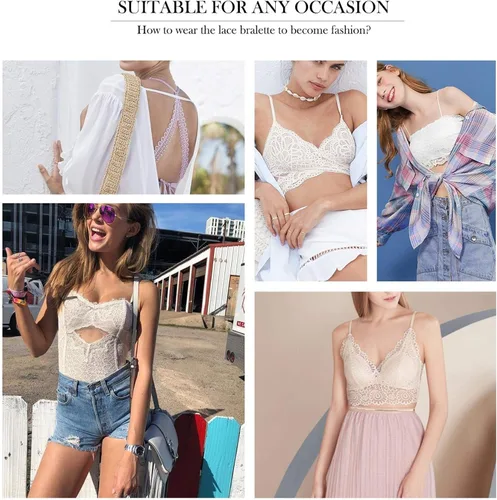 Vista 5 de BRABIC Bralette de encaje con espalda cruzada y cuello en V profundo para mujer