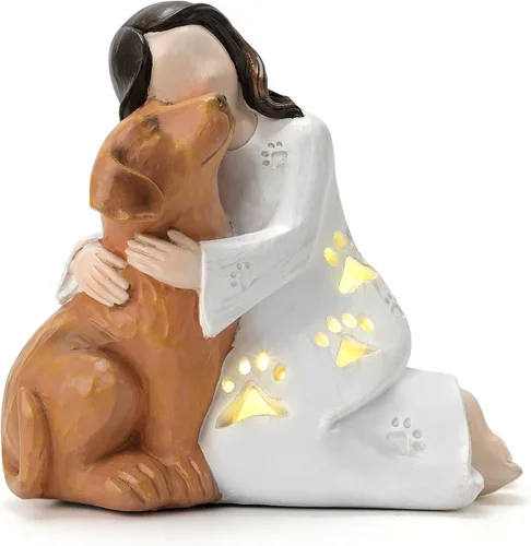 Vista 8 de INLOMEM Regalo conmemorativo para perros, escultura de granito, resina esculpida a mano, regalo de condolencia de pérdida de mascotas con portavelas