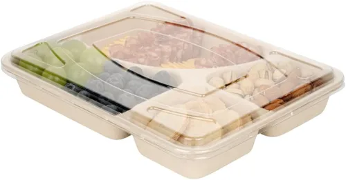 Vista 2 de Restaurantware Solo tapas: tapas pulp tek para bandejas To Go 100 tapas desechables para llevar contenedores - Hecho de fibras de caña de azúcar