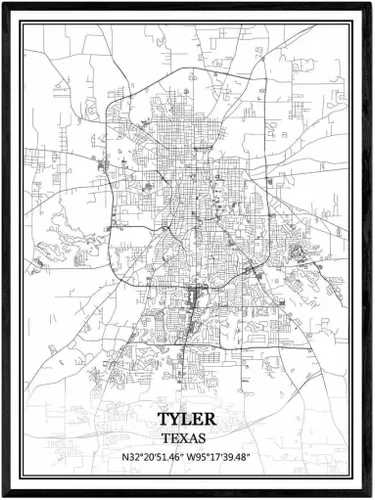 Vista 6 de Póster de pared de Port Arthur Texas, Estados Unidos América Mapa, impresión sobre lienzo, sin marco, moderno mapa blanco y negro BKWH-01864