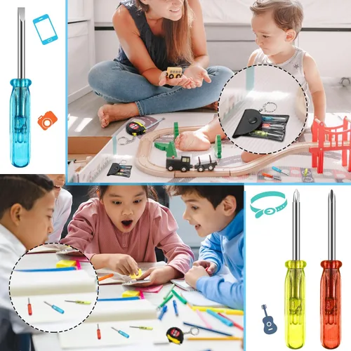 Vista 6 de Jutom - Juego de 18 llaveros con mini destornillador, cinta métrica retráctil, luces LED, regalo de regreso a la escuela, a granel para hombres