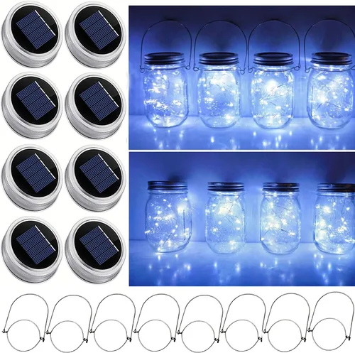 Vista 10 de Luces solares mejoradas para frascos, paquete de 8 unidades, 10 LED, impermeables, para frascos de luciérnaga, luces con ganchos