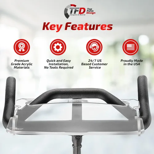 Vista 4 de TFD The Tray3D Compatible con Peloton Bike Gen 3 y Bike+ (ambos modelos), fabricado en los Estados Unidos, soporte para portátil y bandeja