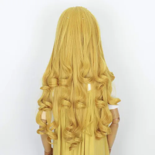 Vista 4 de M MISS U HAIR Missuhair - Peluca larga de princesa para niños, peluca rizada amarilla dorada para disfraz de niña pequeña con corona para fiesta