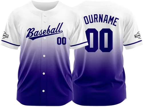 Vista 11 de Camiseta de béisbol con degradado personalizado, nombre, número y logotipo personalizados para hombres, mujeres y niños
