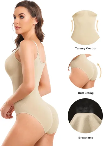 Vista 3 de Xibing Faja moldeadora para mujer, body con control de abdomen, sin mangas, ajustable, sin mangas