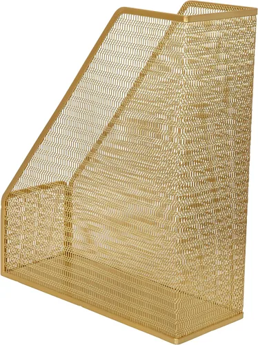 Vista 9 de Martha Stewart Ryder - Soporte para archivador de revista de malla dorada con ranura única, organizador de escritorio, 9.75 x 3.75 x 11.5 pulgadas