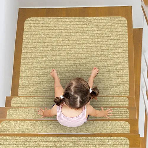 Vista 2 de Peldaños para Escalones de Madera Alfombra, Alfombra Antideslizante para Escaleras Interior Exterior Alfombrillas Cubiertas Almohadillas