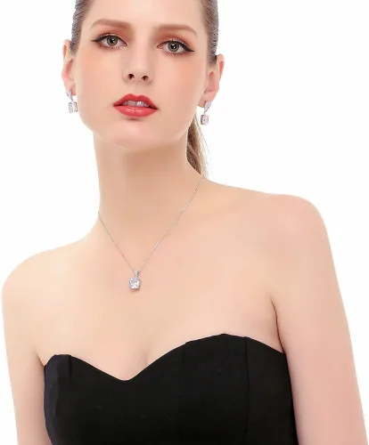 Vista 7 de Conjunto de joyería para boda, aretes de lagrima y collar con dije de circonio cúbico