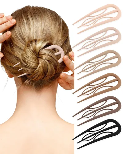 Vista 13 de AWAYTR 6 horquillas de pelo francés, tenedor en forma de U para mujeres Ámbar