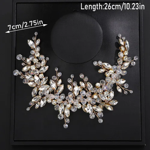 Vista 5 de Teyglen Diadema de cristal para el cabello de boda, con cuentas de diamantes de imitación rojos, hecha a mano, rojo, rosa, azul, negro, flores