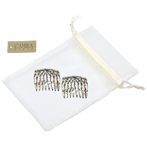 Vista 6 de Camila Paris CP2332 - Peine lateral de pelo francés ónix, 4 piezas, hecho a mano, pequeño, peines decorativos para el cabello estilo francés, pinzas