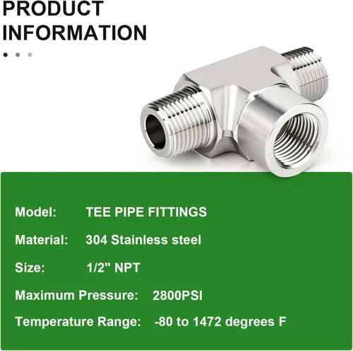 Vista 5 de TAISHER 1 pieza de forja de accesorios de tubería de acero inoxidable 304, 1/2 "NPT macho x 1/2 "NPT hembra x 1/2" NPT accesorios de tubería macho