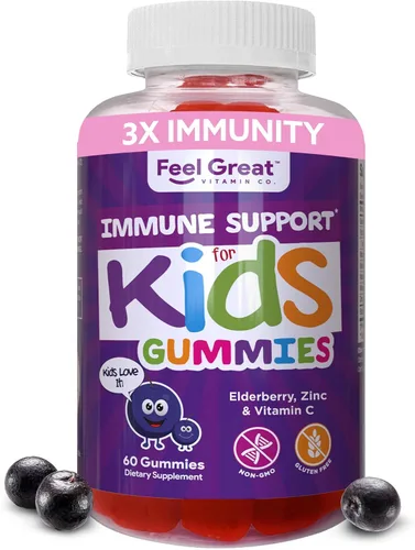 Vista 10 de Feel Great Kids - Gomitas de saúco con zinc y vitamina C Apoyo inmunológico Sambucus Saúco Multivitaminas veganas para niños con sabor a bayas