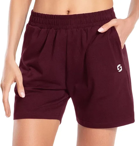 Vista 6 de Pantalones cortos de algodón para mujer de 5 pulgadas, pantalones cortos con bolsillos profundos para descansar, gimnasio, yoga, caminar, atletismo