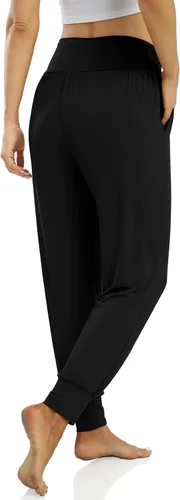 Vista 3 de TARSE Pantalones deportivos de yoga cómodos para mujer, holgados, pantalones deportivos de entrenamiento estilo harén, casuales, con bolsillos