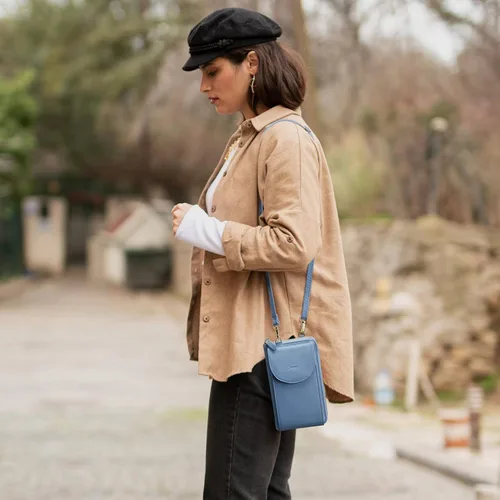 Vista 2 de S-ZONE - Bolso cruzado para mujer, de cuero sintético de PU, con bloqueo RFID, para teléfono celularbilletera