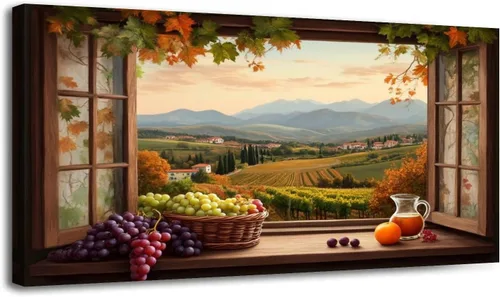 Vista 13 de Lienzo decorativo de 20 x 40 pulgadas, arte de pared de viñedo, paisaje, toscana, Italia, naturaleza, desierto, fotografía, cuadros enmarcados