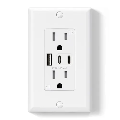 Vista 12 de ELEGRP Tomacorrientes USB, tomacorriente de pared de 15 amperios con 3 puertos USB, tomacorrientes con puertos USB C duales, receptáculos