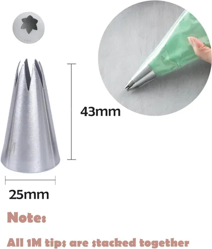 Vista 4 de Punta de tubería 1M a granel, 5 puntas de glaseado de roseta para decoración de pasteles