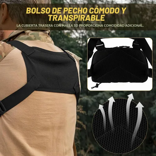 Vista 6 de Bolsa de pecho para hombre, mochila táctica para el pecho Molle con funda oculta para pistola Negro