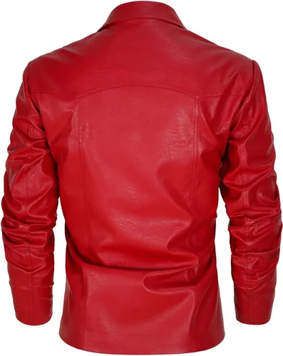 Vista 3 de Chaqueta clásica de cuero rojo de moda para hombre