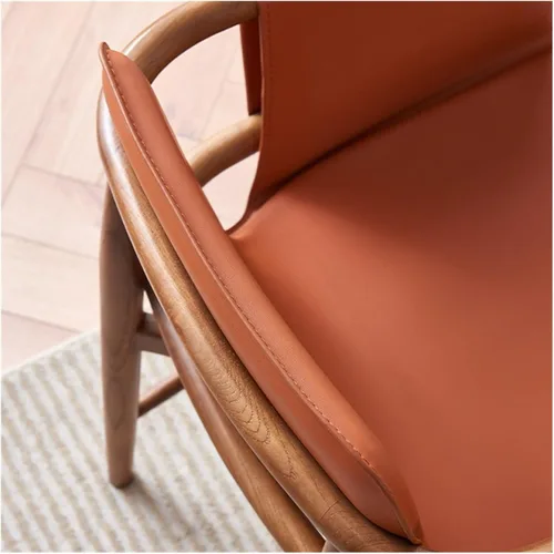 Vista 5 de sillas de comedor Silla de comedor de cuero Silla de comedor Ocio Madera maciza Sala de estar Back Ash Hotel Balcón Cocina moderna