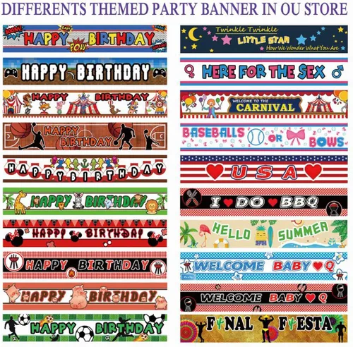 Vista 8 de Cartel grande de béisbol de feliz cumpleaños, temática deportiva, decoración de fiesta de cumpleaños, suministros de telón de fondo (9.8 x 1.6 pies)