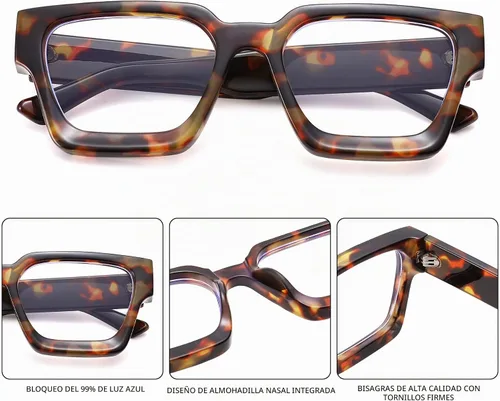 Vista 5 de Lentes de luz azul para mujer, anteojos de computadora con 99% de bloqueo de luz azul, lentes rectangulares de moda con marco TR90 Leopardo A1