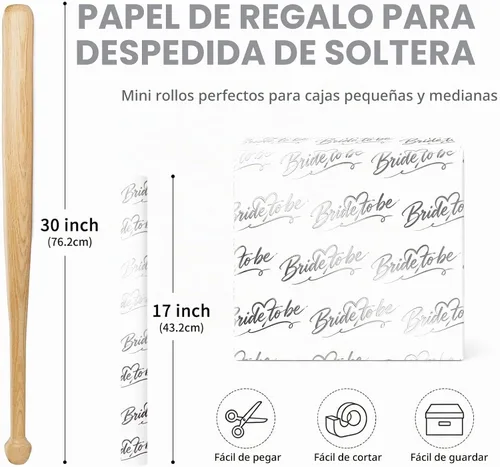 Vista 7 de RUSPEPA Rollo de Papel de Regalo de Boda, Mini Rollo, Elegante Diseño de Texto "Bride to Be" y Corazón, Papel de Regalo de Lámina Plateada