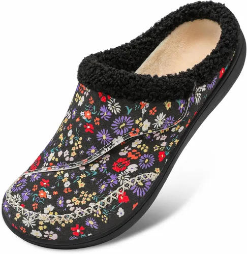 Vista 13 de LeIsfIt Pantuflas anchas para mujer, ajustables, para diabéticos, cálidas, acogedoras, antideslizantes, de espuma viscoelástica, para invierno