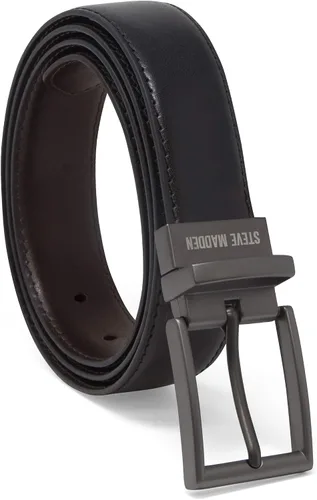 Vista 11 de Steve Madden Cinturón de cuero reversible para hombre, casual, para todos los días Marrón/Negro