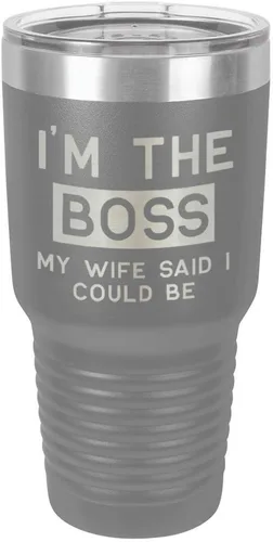 Vista 11 de I'M The BOSS MY WIFE SAID I COULD BE 30 oz vaso con paja y tapa superior deslizante de acero inoxidable taza de viaje de acero inoxidable