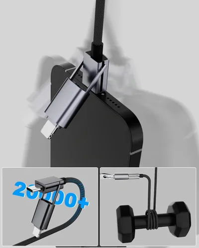 Vista 2 de Paquete de 2 cables USB C 4 en 1 de carga rápida PD 65 W 27 W con puerto tipo C/USB A/L, cable doble trenzado redondo USB-C de 3 pies para iPhone 16