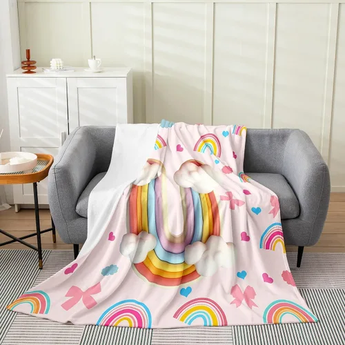 Vista 19 de Erosebridal Rainbow English Alphabet Fleece Throw Blanket 40"x50" - Ultra-Soft for Couch Sofa Bed,Cartoon Letters Flannel Blanket,Love Hearts Fuzzy