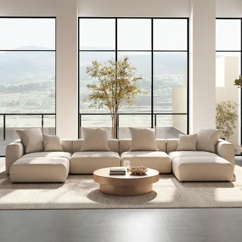 Vista 15 de Sofá seccional modular en forma de nube, sofá en L con otomano, sofá cama de 260 cm de tamaño grande, sofás cama de corduroy para sala de estar