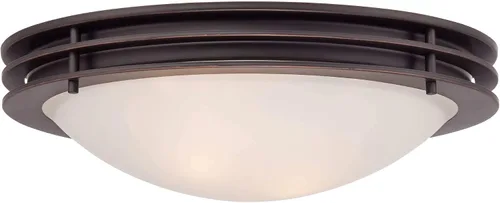 Vista 3 de Possini Euro Design Lámpara de techo moderna de montaje empotrado de 16 pulgadas de ancho, pantalla de cuenco de vidrio blanco con 2 luces de bronce