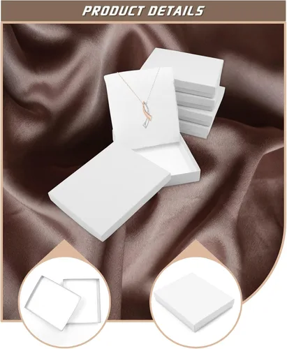 Vista 6 de opaprain Cajas de regalo blancas de joyería de cartón, 10 unidades, 6 x 5 x 1 pulgadas, se aplica a mostrar collares, anillos, pulseras, aretes