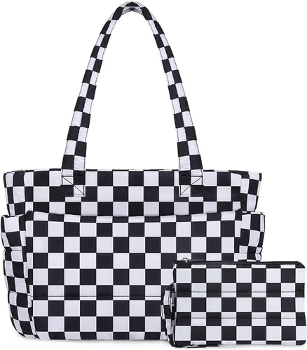 Vista 39 de TOPDesign Bolsa Tote Acolchada para Mujer, Bolso de Mano Ligero Inflado con Compartimentos, Bolsa de Hombro Acolchada para Trabajo, Viajes, Gimnasio