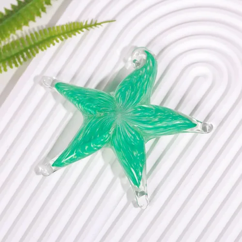 Vista 2 de Estatua de estrella de mar de vidrio soplado a mano, figura de arte moderna de estrella de mar de 4.5 pulgadas, adorno coleccionable de estrellas