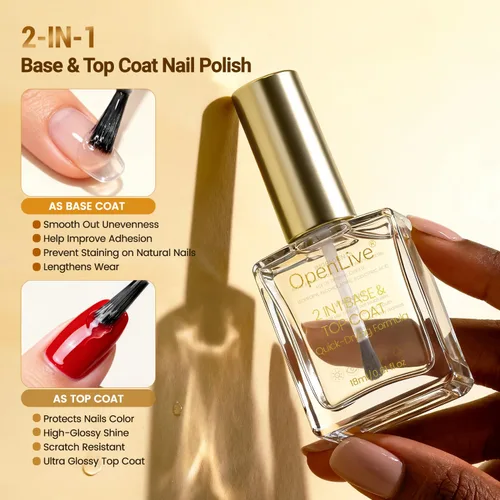 Vista 2 de OpenLive Esmalte de uñas 2 en 1 de 0.6 fl oz, capa base y capa superior, de Capa base y superior 2 en 1