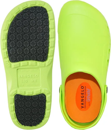 Vista 4 de VANGELO Zuecos profesionales antideslizantes para hombre, zapatos de trabajo para enfermera, zapatos de chef, zapatos de chef, color negro, blanco
