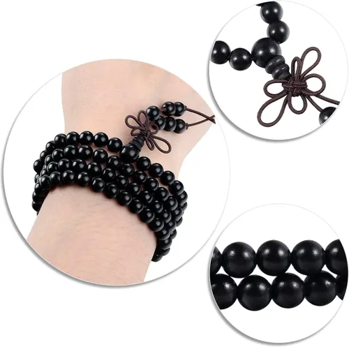 Vista 11 de TUMBEELLUWA Pulsera de 0.236 in con 108 cuentas de madera de oración de Mala para unisex, budista tibetano, meditación, rosario, estilo envolvente