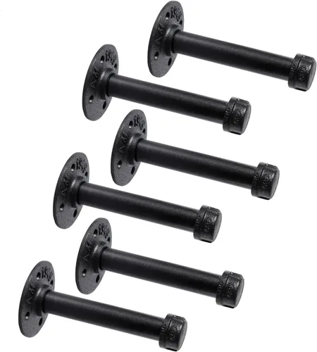 Vista 17 de Soportes industriales de tubo de hierro negro de 3/4 pulgadas, soportes rústicos para colgar en la pared, soportes de tubería personalizados