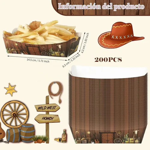 Vista 2 de Hoolerry - 200 bandejas de papel de vaquero occidental, suministros