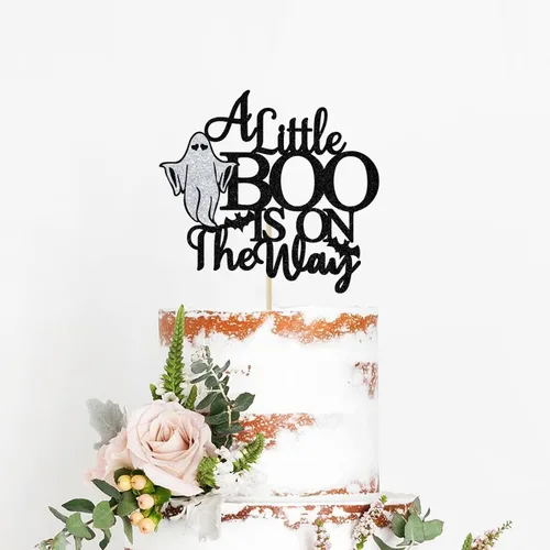 Vista 4 de A Little Boo is on The Way - Decoración para tartas de Halloween, baby shower, Little Boo, decoraciones temáticas de Halloween para fiestas de baby