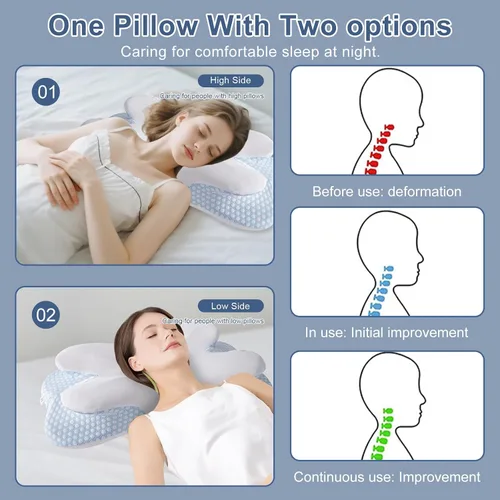 Vista 5 de Almohada cervical de mariposa de espuma viscoelástica para aliviar el dolor de cuello, almohada ortopédica ergonómica para dormir de lado, espalda