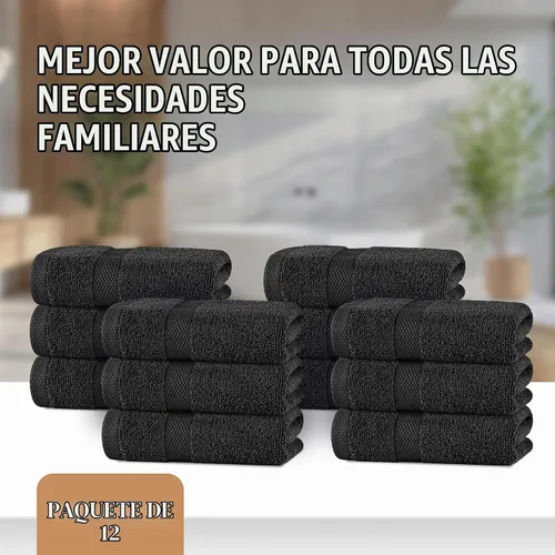 Vista 4 de Toallas de mano blancas clásicas para baño [paquete de 12] Toallas de mano de algodón a granel para gimnasio, cocina y spa, 16x27 pulgadas, toallas