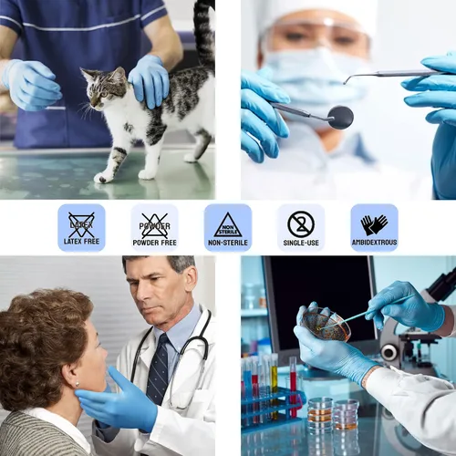 Vista 3 de Safe Health Nitrile Exam Gloves, 3.5 Mil, Bulk of 16 Cases, Latex Free, Powder Free, Blue, Medical Care, Nursing, Cleaning