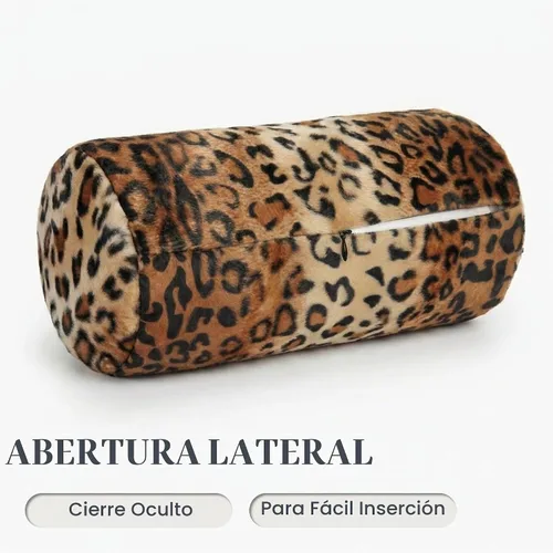 Vista 3 de CARRIE HOME Almohadas de Cuello de Microcuentas con Estampado de Leopardo Cilíndricas Tipo Puff Suaves - Almohada Pequeña de Rollo para Brazo y 12 x